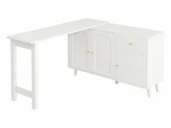 ModernLuxe Escritorio 2 en 1 120×40×74,5 cm - Giratorio 360° - 3 puertas y 1 cajón - Certificado FSC - Blanco
