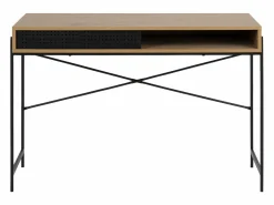 ebuy24 Consola Escritorio|Escritorio Angus con 1 puerta corredera decoración roble.