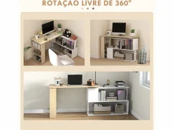 Homcom Escritorio Secreter|Escritorio Aventa multiposición 360º /natural 74,5x120x110 cm