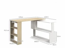 Homcom Escritorio Secreter|Escritorio Aventa multiposición 360º /natural 74,5x120x110 cm