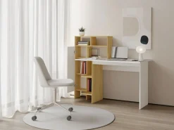 Escritorio con 1 armario y 4 estantes blanco y natural - MONTOLANIA^Vente-unique Sale