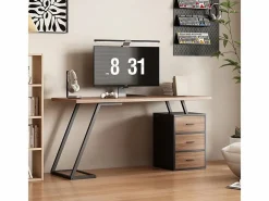 DripeX Mesa De Ordenador|Escritorio con 3 cajones de almacenamiento - tablero de madera - MDF y Metal - Marrón + Negro - 138,5x58x75cm