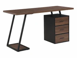 DripeX Mesa De Ordenador|Escritorio con 3 cajones de almacenamiento - tablero de madera - MDF y Metal - Marrón + Negro - 138,5x58x75cm