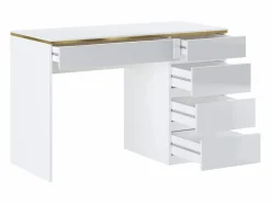 Vente-unique Escritorio con 5 cajones en color brillante y dorado - VUKIA Blanco Clearance