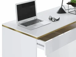 Vente-unique Escritorio con 5 cajones en color brillante y dorado - VUKIA Blanco Clearance