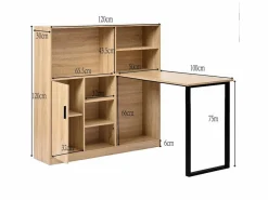 Escritorio con 1 puerta y 6 nichos, estructura de MDF chapado en imitación madera natural clara y metal negro - 120x50x120cm^Hauss Spole New