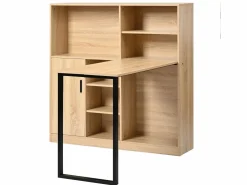 Escritorio con 1 puerta y 6 nichos, estructura de MDF chapado en imitación madera natural clara y metal negro - 120x50x120cm^Hauss Spole New