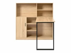 Escritorio con 1 puerta y 6 nichos, estructura de MDF chapado en imitación madera natural clara y metal negro - 120x50x120cm^Hauss Spole New