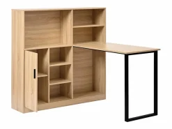 Escritorio con 1 puerta y 6 nichos, estructura de MDF chapado en imitación madera natural clara y metal negro - 120x50x120cm^Hauss Spole New