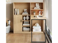Escritorio con almacenaje y estantes, diseño moderno, MDF, natural (120x50x120 cm) Marru00f3n Online
