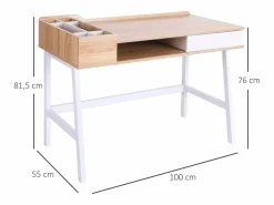 Escritorio con cajón y estantes, MDF y metal, estilo industrial, madera natural (100x55x81cm)^ Sale