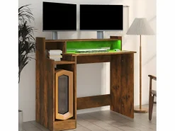 Clicnbuy Mesa Gaming|Escritorio con LED madera ingeniería roble ahumado 97x45x90 cm