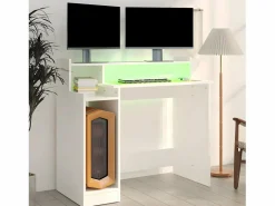 Clicnbuy Escritorio con luz LED madera contrachapada 97x45x90 cm Blanco Online