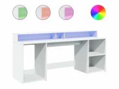 Clicnbuy Escritorio con luz LED madera ingeniería 200x55x91 cm Blanco Sale