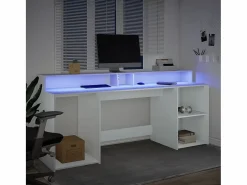 Clicnbuy Escritorio con luz LED madera ingeniería 200x55x91 cm Blanco Sale