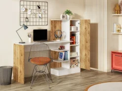 Escritorio con mueble de almacenaje en color natural y blanco - MILARIA^Vente-unique Best
