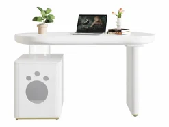 ModernLuxe Escritorio con nicho para mascotas - 117×50×76 cm - Patas reforzadas - Para mascotas de tamaño M a XL - Acabado lacado - Blanco Hot