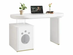 ModernLuxe Escritorio con nicho para mascotas - 117×50×76 cm - Patas reforzadas - Para mascotas de tamaño M a XL - Acabado lacado - Blanco Hot