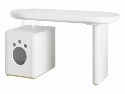 ModernLuxe Escritorio con nicho para mascotas - 117×50×76 cm - Patas reforzadas - Para mascotas de tamaño M a XL - Acabado lacado - Blanco Hot