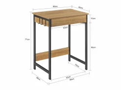 Sobuy Escritorio con Un Cajón y 3 Percheros Mesa de Ordenador de Estilo Industrial 60x40x77 cm FWT43-N ES Color natural claro Best