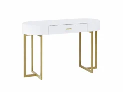 Vente-unique Consola Escritorio|Consola|Escritorio consola con 1 cajón de MDF lacado y metal y dorado - TORELI II