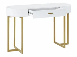 Vente-unique Consola Escritorio|Consola|Escritorio consola con 1 cajón de MDF lacado y metal y dorado - TORELI II