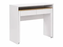 Escritorio consola extensible con 2 cajones en color blanco y natural - LOAVIA^Vente-unique Online