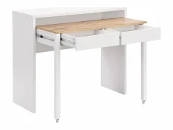 Escritorio consola extensible con 2 cajones en color blanco y natural - LOAVIA^Vente-unique Online