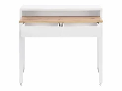 Escritorio consola extensible con 2 cajones en color blanco y natural - LOAVIA^Vente-unique Online