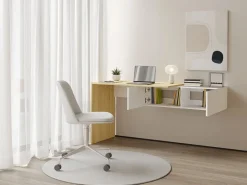 Vente-unique Escritorio consola flotante con 2 armarios color natural y blanco - MOLAWA Color natural claro / Blanco Sale