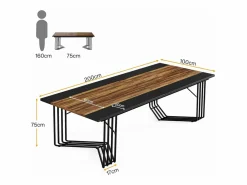 Escritorio de 200 cm para 2 personas con sólida estructura geométrica de metal - Mesa de reunión o seminario para 8 a 10 personas - Marrón rústico^Tribesigns Clearance