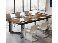 Escritorio de 200 cm para 2 personas con sólida estructura geométrica de metal - Mesa de reunión o seminario para 8 a 10 personas - Marrón rústico^Tribesigns Clearance
