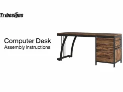 Tribesigns Escritorio de computadora con 3 cajones, 150 cm, con cajones reversibles, escritorio industrial con bandeja de almacenamiento para el hogar y la oficina, marrón rústico Marru00f3n