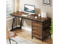 Tribesigns Escritorio de computadora con 3 cajones, 150 cm, con cajones reversibles, escritorio industrial con bandeja de almacenamiento para el hogar y la oficina, marrón rústico Marru00f3n