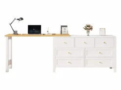 ModernLuxe Escritorio Rinconero|Escritorio de esquina 120×40×70 cm - con 7 cajones - diseño 2 en 1 - tablero giratorio 360° - certificado FSC - + natural