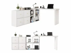 ModernLuxe Escritorio de esquina - Tablero giratorio a 360° - 4 compartimentos y 4 cajones - Tablero y patas reforzados - MDF - Blanco Best