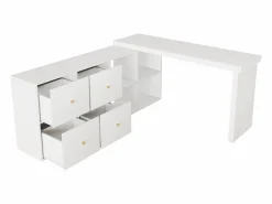 ModernLuxe Escritorio de esquina - Tablero giratorio a 360° - 4 compartimentos y 4 cajones - Tablero y patas reforzados - MDF - Blanco Best