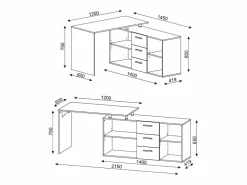 Vicco Escritorio de esquina 215x60x75 dante Blanco New