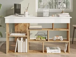 Escritorio de esquina color blanco y natural - TILEUL^Vente-unique Discount