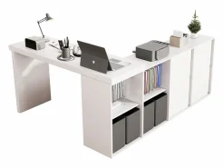 Escritorio de esquina con tablero giratorio 360° - 140 x 120 x 78 cm - En forma de L o recto - con 4 compartimentos + 4 cajones - MDF -^Merax Hot