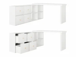 Escritorio de esquina con tablero giratorio 360° - 140 x 120 x 78 cm - En forma de L o recto - con 4 compartimentos + 4 cajones - MDF -^Merax Hot