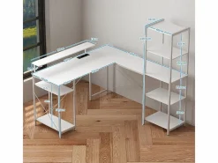 Mesa Gaming|Escritorio de esquina con estante y puerto USB, de madera, (137x140x139,5 cm)