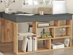 Escritorio de esquina con compartimentos antracita y natural - LILEUL^Vente-unique Discount