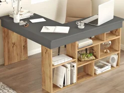 Escritorio de esquina con compartimentos antracita y natural - LILEUL^Vente-unique Discount