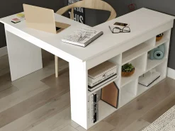 Vente-unique Escritorio Rinconero|Escritorio Tradicional|Escritorio de esquina con compartimentos color - LILEUL