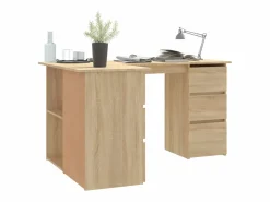 Clicnbuy Escritorio de esquina contrachapada color roble 145x100x76cm Marru00f3n Best