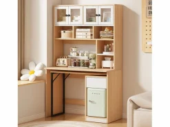 Hauss Spole Escritorio de esquina extensible con tablero giratorio, gran espacio de almacenamiento integrado, en MDF natural claro - 110x55x180cm Color natural claro Hot