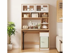 Hauss Spole Escritorio de esquina extensible con tablero giratorio, gran espacio de almacenamiento integrado, en MDF natural claro - 110x55x180cm Color natural claro Hot