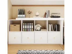 ModernLuxe Escritorio de esquina giratorio - 4 compartimentos y 4 cajones - Tablero giratorio a 360° - Tablero y patas reforzados - MDF - Blanco