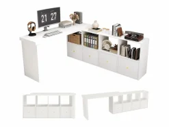 ModernLuxe Escritorio de esquina giratorio - 4 compartimentos y 4 cajones - Tablero giratorio a 360° - Tablero y patas reforzados - MDF - Blanco